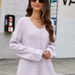 Long Sleeve Sweater With Pocket Solid Color V-neck Pullover Knitwear Women Tops