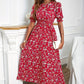Women's Fashion Print Waist-Cinching Bubble Sleeve Dress