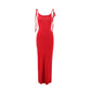 Robe fourreau plissée longue à col en U et bretelles dos nu, couleur unie