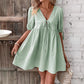 Loose-fit Woven Deep V-neck Designer Tie-front A-line Dress