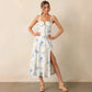 Backless Tie Slit Spaghetti Strap Dress Women