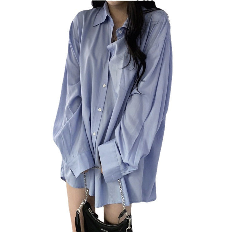 Women's Blue Long-sleeved Sunscreen Shirt Top