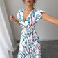 Lace-up Floral Short-sleeve Frilly Elegant A-line Skirt