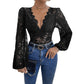 Tight Long Sleeve V-neck Lace Jumpsuit