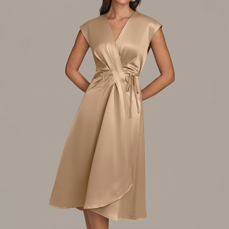 Sleeveless Solid Color Satin Dress