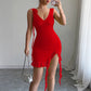 Womens Solid-Color Casual Floral-Trim Dress