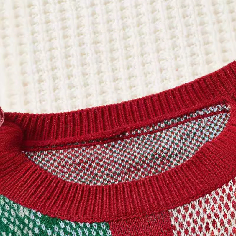 Pull col rond en jacquard motif sapin de Noël et élan pour femme