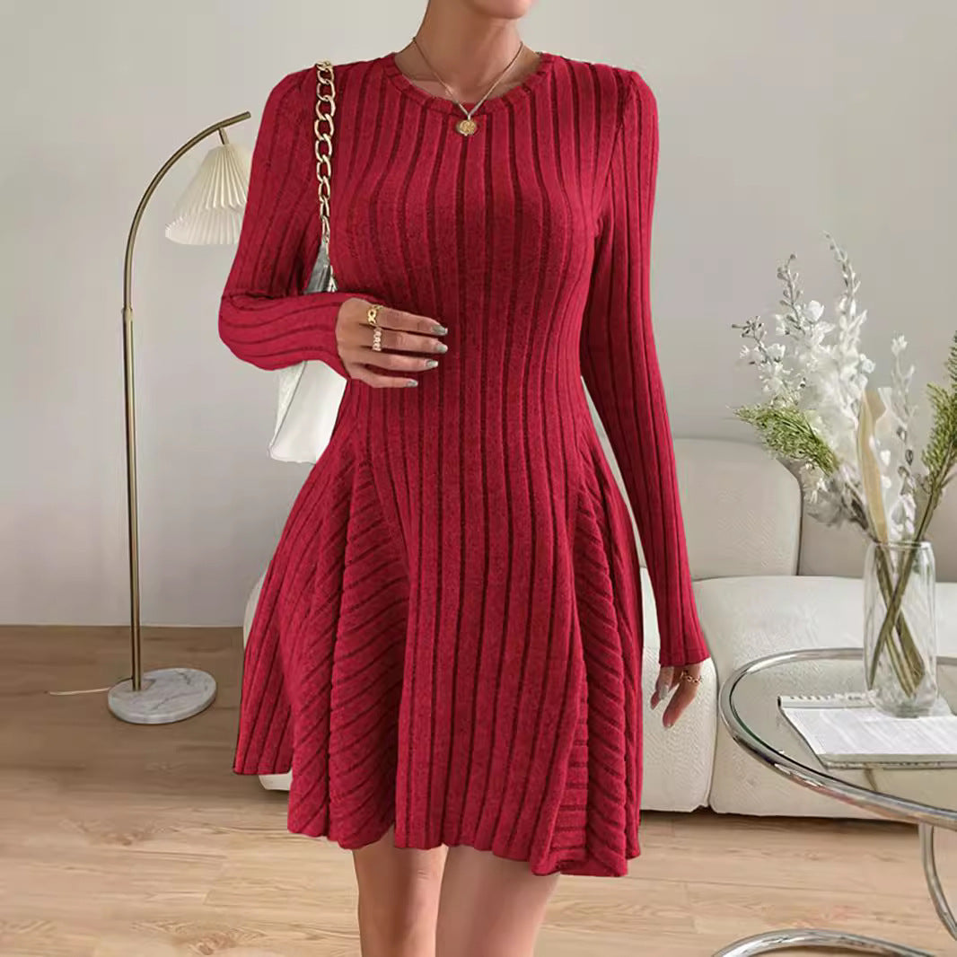 Robe à manches longues et jupe courte en tricot français pour femme