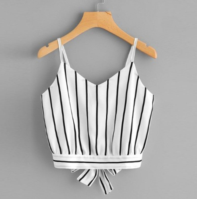 Women's Summer New V-neck Striped Strap Sling Top