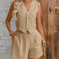 Leisure Commute Front Button Vest And Shorts Suit