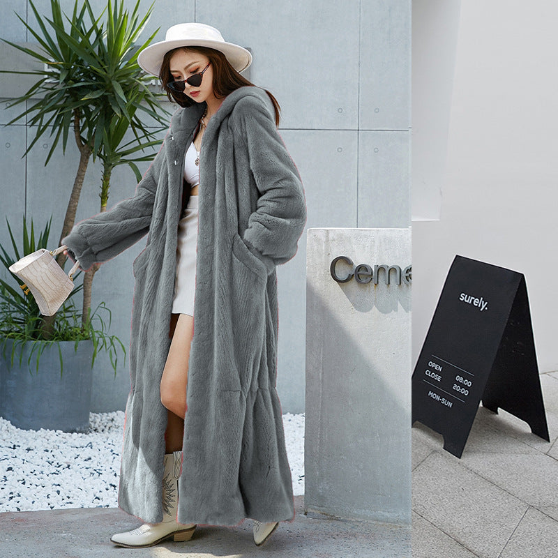 Nouveau manteau de fourrure pour femme, manteau long à capuche