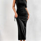 Off-shoulder One-shoulder Slim-fit Pleated Maxi Dress
