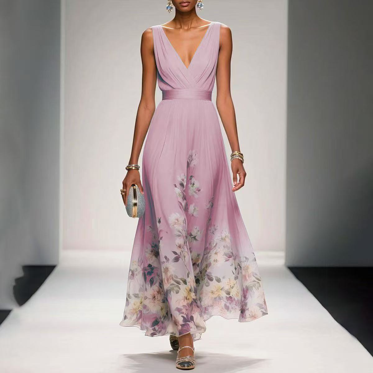 Vest Chiffon Printed Dress