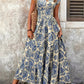 Printed V-neck Waist-tight Long Dress