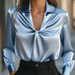 Autumn Fashion Temperament Solid Color Satin Pleated Long Sleeve Shirt Women
