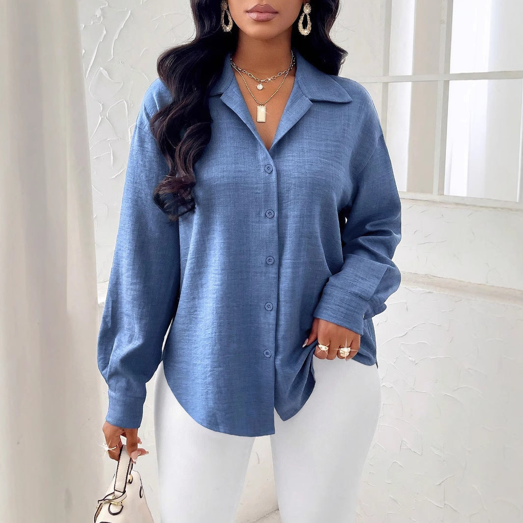 European And American Fashion Commuter Women's Simple Solid Color Long Sleeve Shirt