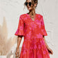V-neck Flared Sleeves Cake Stitching Dress