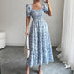 Elegant Idle Style Printed Square Collar Loose Long Puff Sleeve Dress
