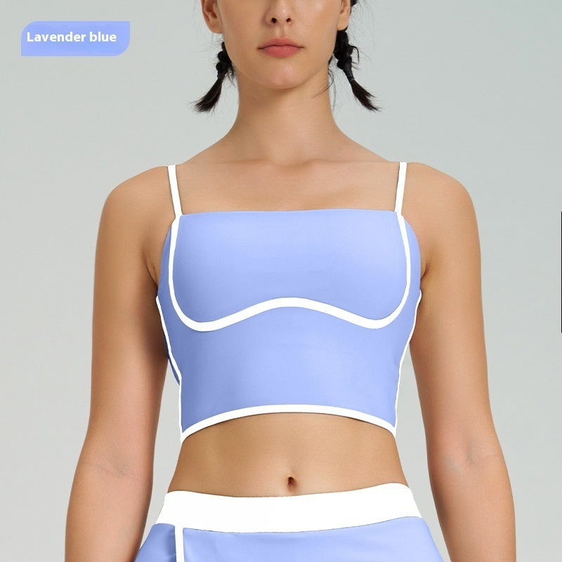 Contrast Color Fast-drying Sports Vest Women's Fitness Shockproof Fixing Cup Summer High Elastic Yoga Clothes Outfit Top