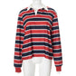 Women's American Street Striped Lapel Long Sleeve Short Top