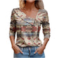 Women's Long-sleeved V-neck Printed T-shirt