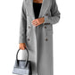 Manteau à manches longues et revers pour femme, veste longue et slim, couleur unie, à double boutonnage, tendance hiver