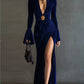 Womens Korean Velvet Turtleneck Evening Gown