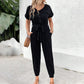 Jumpsuit Lace-up Short Sleeve Black