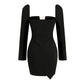 Women's Square Neck Long Sleeve Slim Hip Dress Women