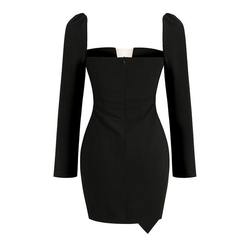 Women's Square Neck Long Sleeve Slim Hip Dress Women