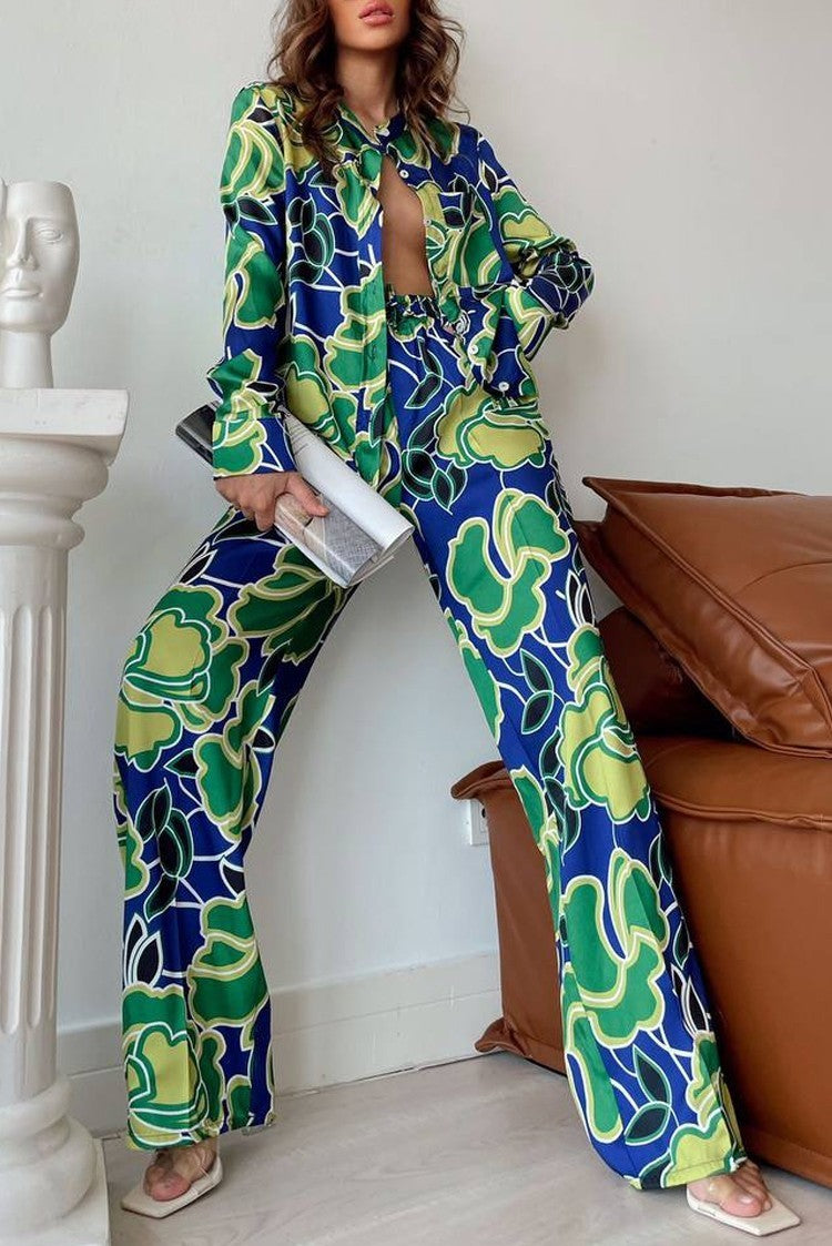 Fashion Printed Loose Long Sleeves Shirt Straight-leg Pants Spring And Autumn Women's Clothing