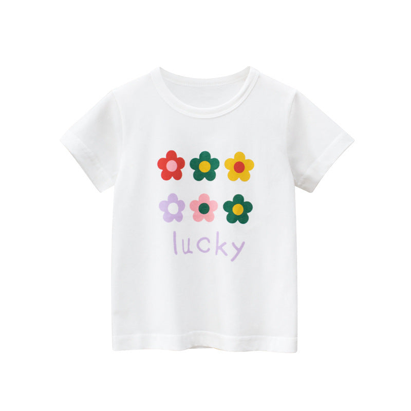 Short-sleeved T-shirt For Girls Flower Print Top