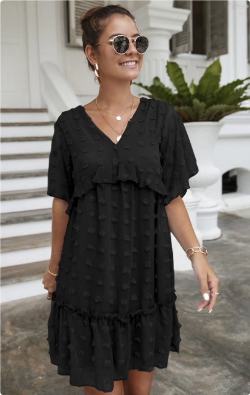Robe décontractée en jacquard à boules de poils pour femme