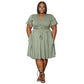Women's New Arrival Ruffled Sleeve Lace-up Short Skirt With Pockets V-neck Plus-size Skirt Set