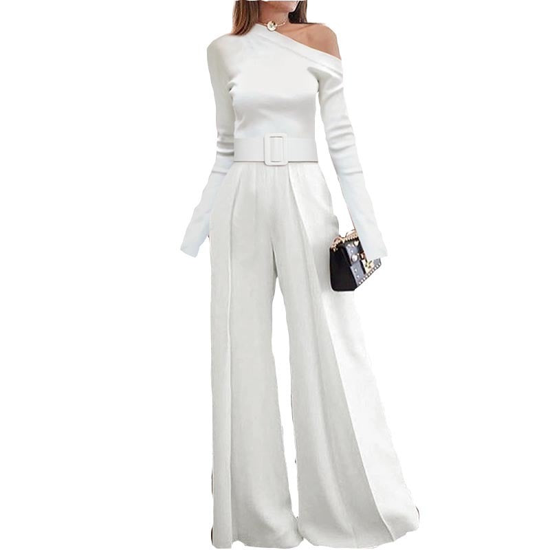 New Style Long-sleeved Jumpsuit Slim Casual Wide-leg Pants