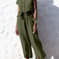 Women's Fashionable V-neck Tight Lace-up Short-sleeved Cropped Jumpsuit