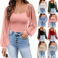 Women's Lantern Sleeve Stitching Slim Top