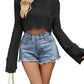 Acrylic Women's Sweater Solid Color Hollow Wave Pattern Short