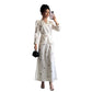 New V-neck Puff-sleeved Waist-cinched Satin Dress With A Cherry Print