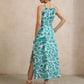 Women's Tie-Neck Floral Print High-Thigh Split Holiday Dress