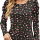 Printed Round Neck Long Sleeve Waist Top