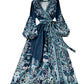 One-piece Lace-up Waist Trimming Printing Dress