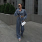 Printed Long Sleeve Lapel Shirt Drooping Wide-leg Pants Fashion Two-piece Suit