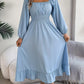 Elegant Casual Ruffled Solid Color Square Collar Large Swing Dress