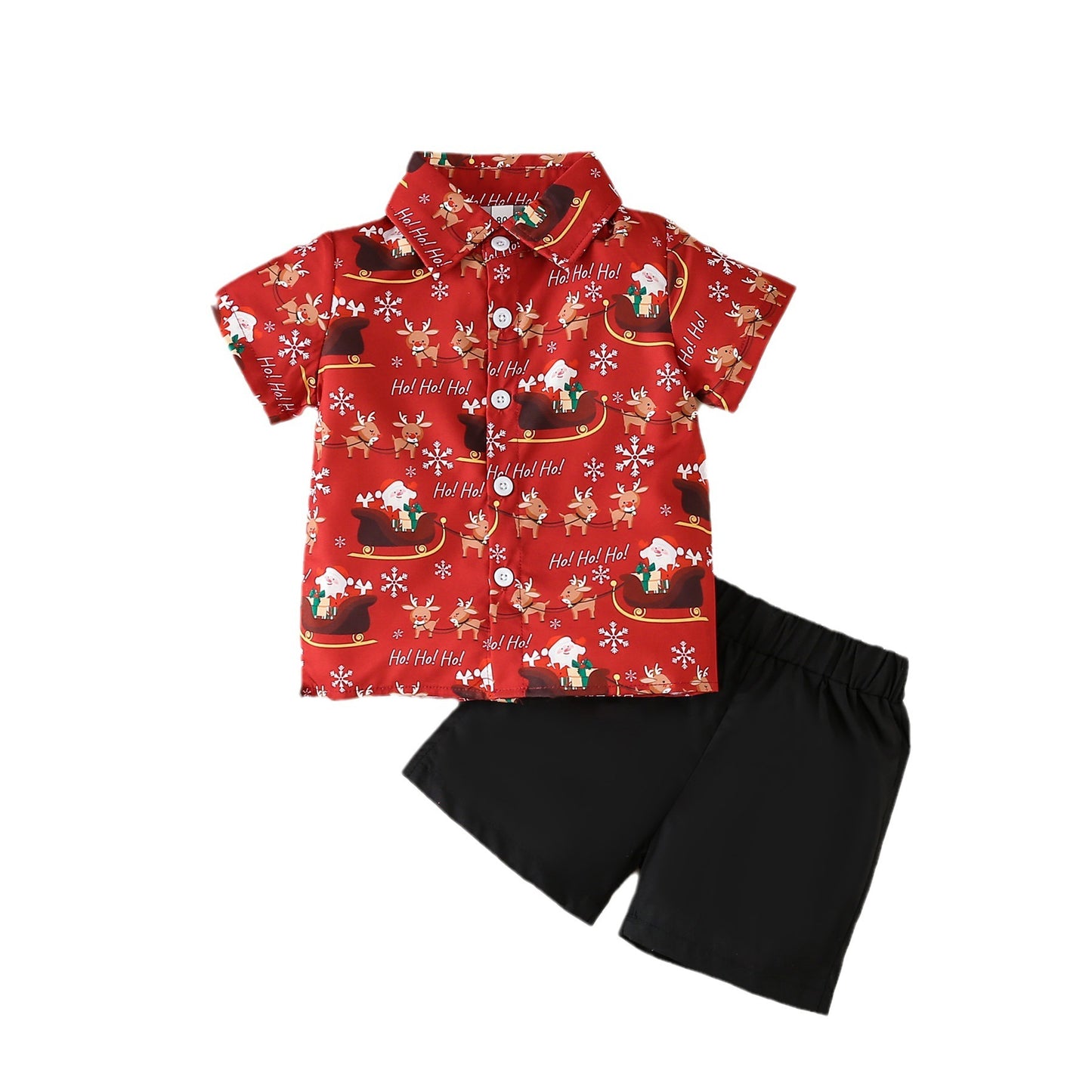European And American Boys' New Short-sleeved Christmas Printed Shirt And Shorts Suit