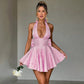 Slim-fit Jacquard Halter Bow Dress Women