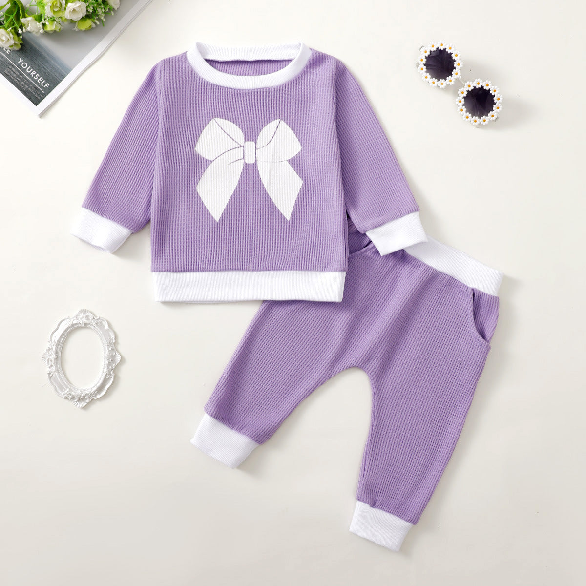 Ensemble pull gaufré imprimé pour fille