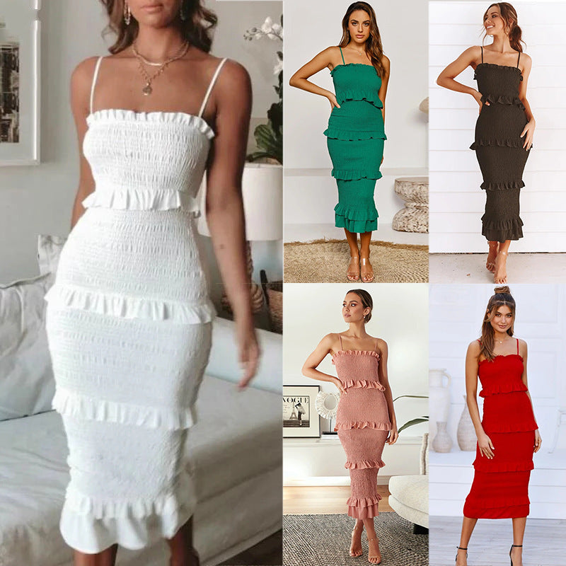 Four-section Elastic Stitching Dress Women