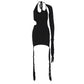 Solid Color Lace-up One-shoulder Back Openwork Dress