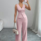 Solid Color Sleeveless Slim Fit Vest High Waist Trousers Two-piece Set